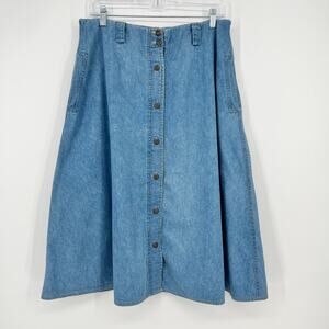 Vintage Jantzen Classics Denim A-Line Skirt Button Womens 12 Midi Pockets Cotton